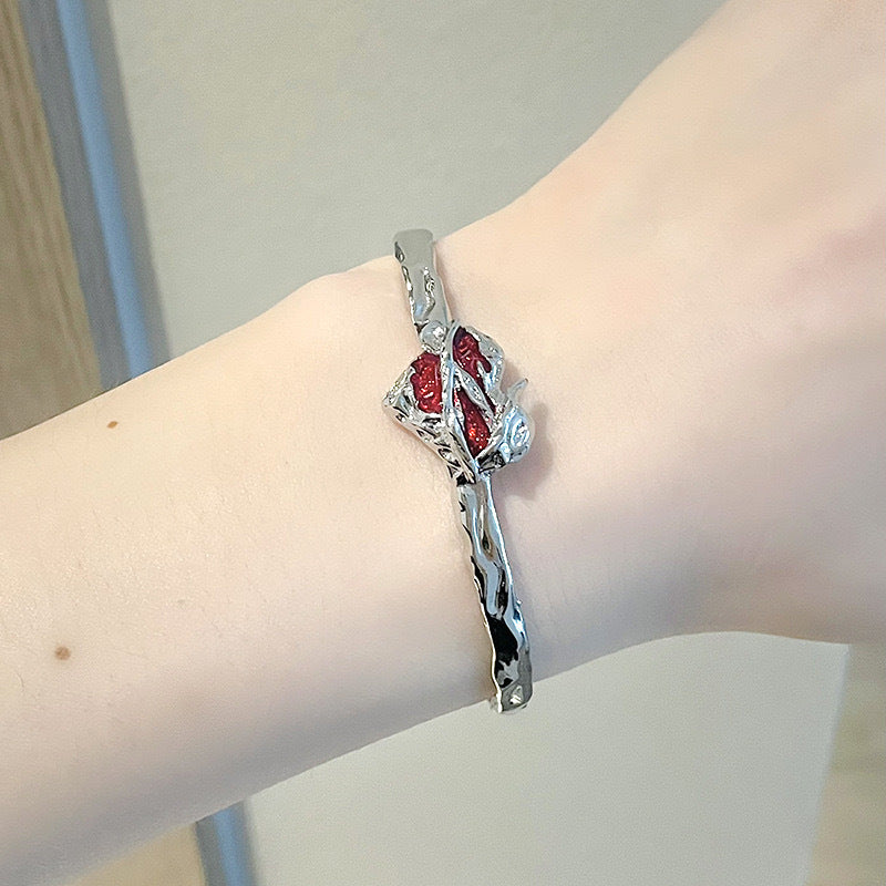 Wholesale  Red Enamel Open Bracelet Ring Set Women S French Style Heart Shape Jewelry Accessory Boutique Resale