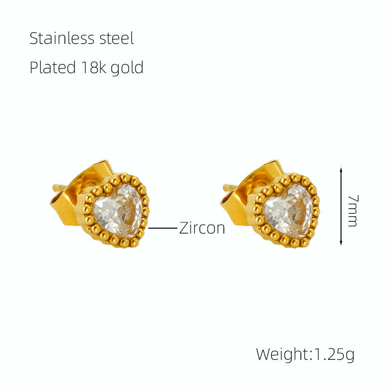 Wholesale  stainless steel new inlaid zircon love small earrings