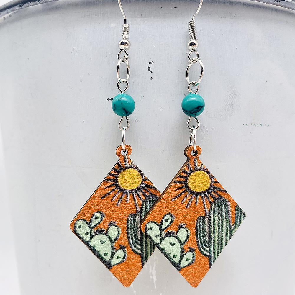 Wholesale cactus sunset geometric Pine stone beads earrings