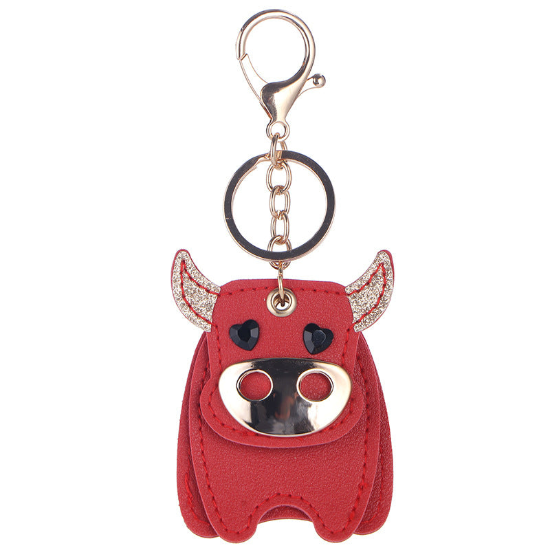 Wholesale Black PU Leather Rotating Bull Keychain Pendant Stylish Car Key Accessory Gift For Business Resale