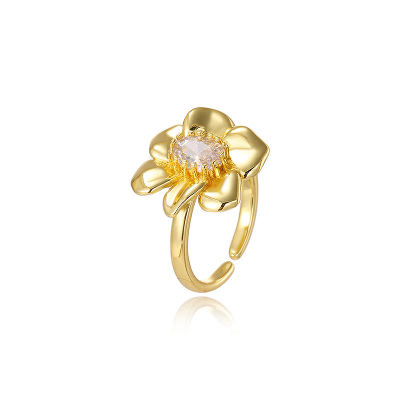 Wholesale 18k floral petal heart adjustable ring