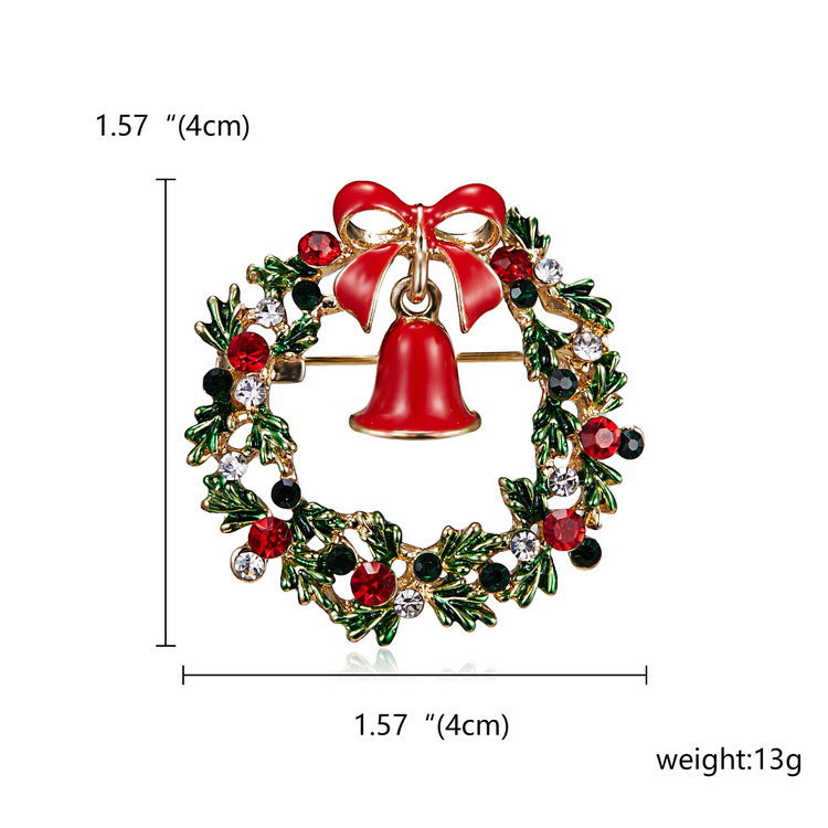 Wholesale Garland bell bow rhinestone Christmas brooch