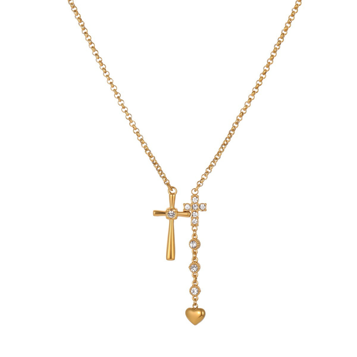 Wholesale Exquisite Stainless Steel Double-Cross  Heart Clavicle Necklace