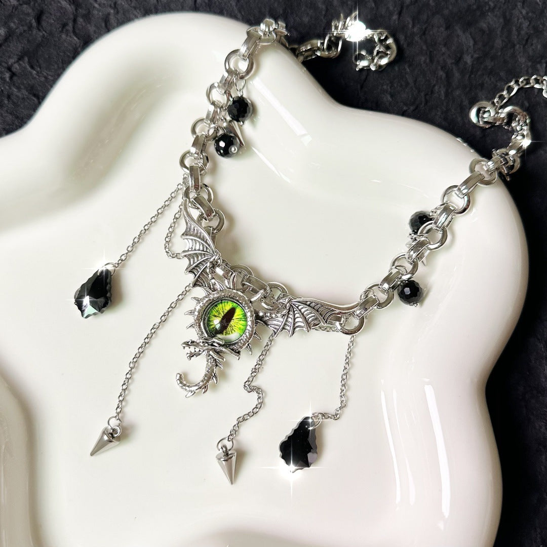 Wholesale  dragon green eye devil tassel chain pendant long necklace