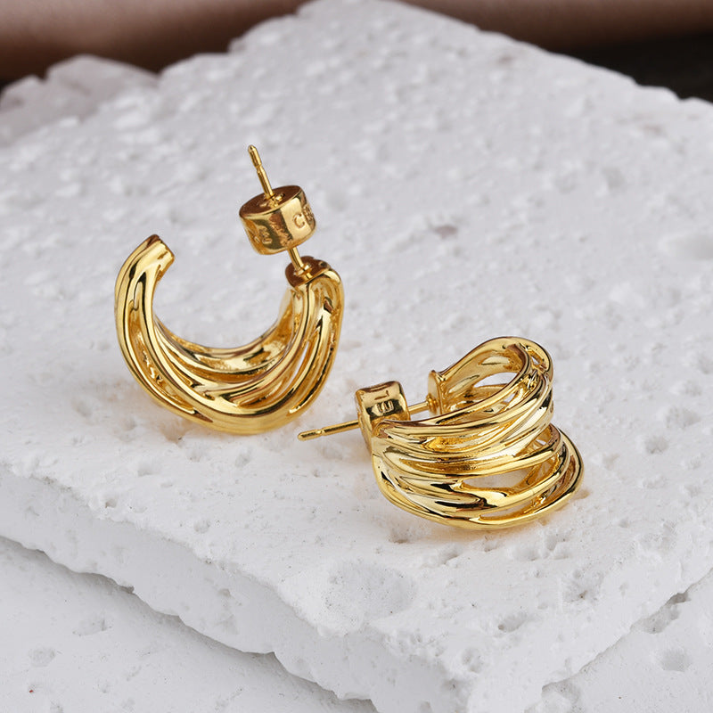 Wholesale Retro multi-layer irregular  line metal style earrings