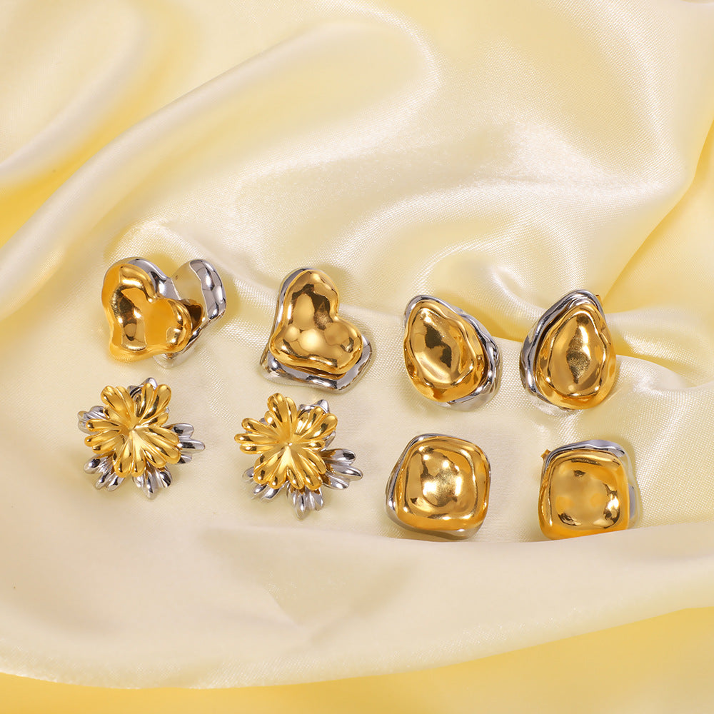 Großhandel leichte Luxus goldene Blume Dual-Use Edelstahlohrringe
