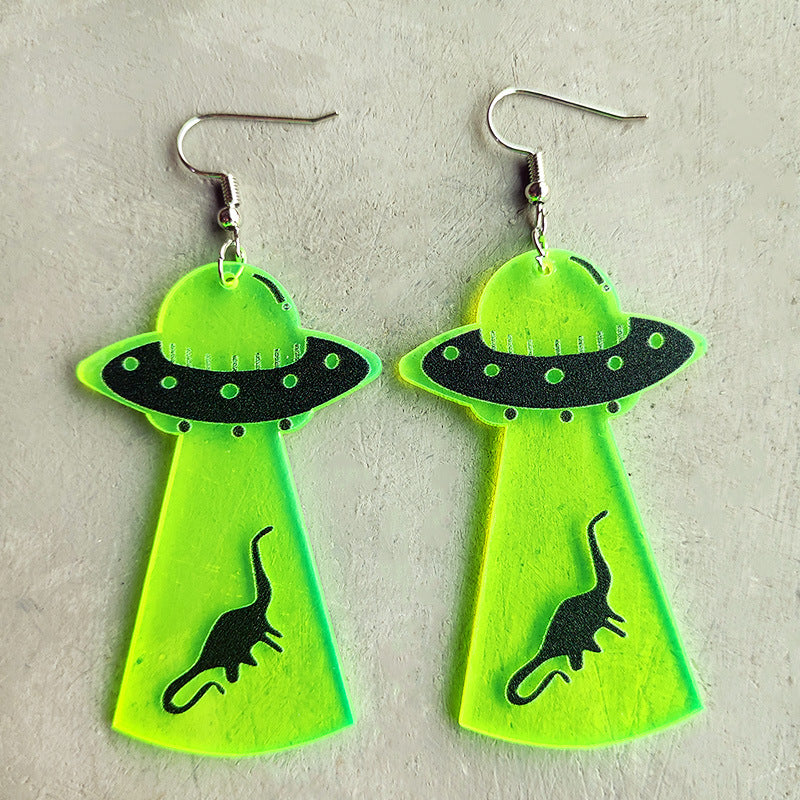 Wholesale 2 Pairs/Pack Halloween Skull Alien UFO Fluorescent Acrylic Earrings ACC-ES-HY168
