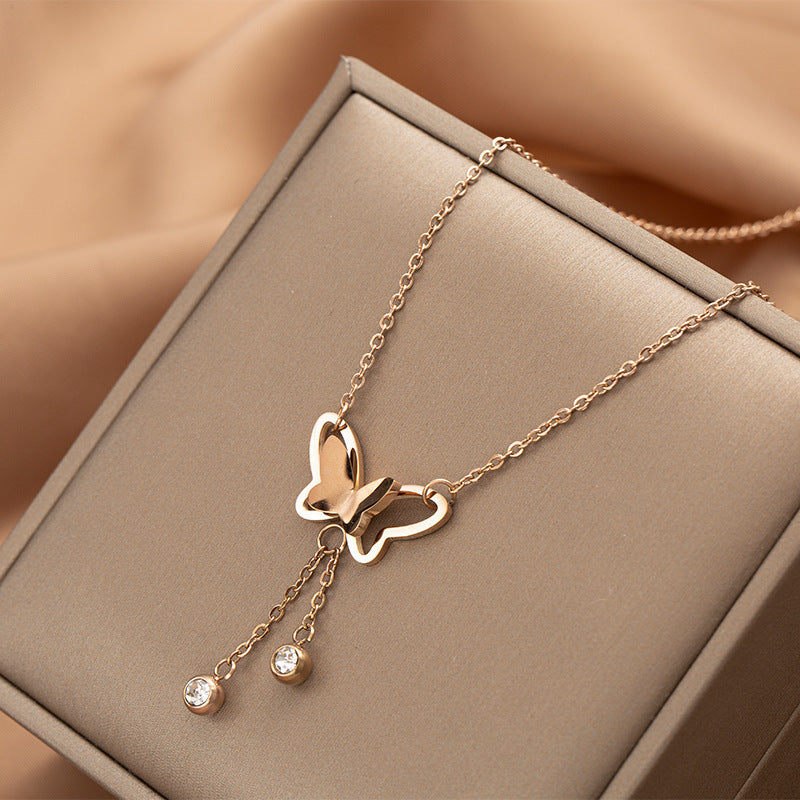 Wholesale Hollow three-dimensional butterfly titanium steel necklace