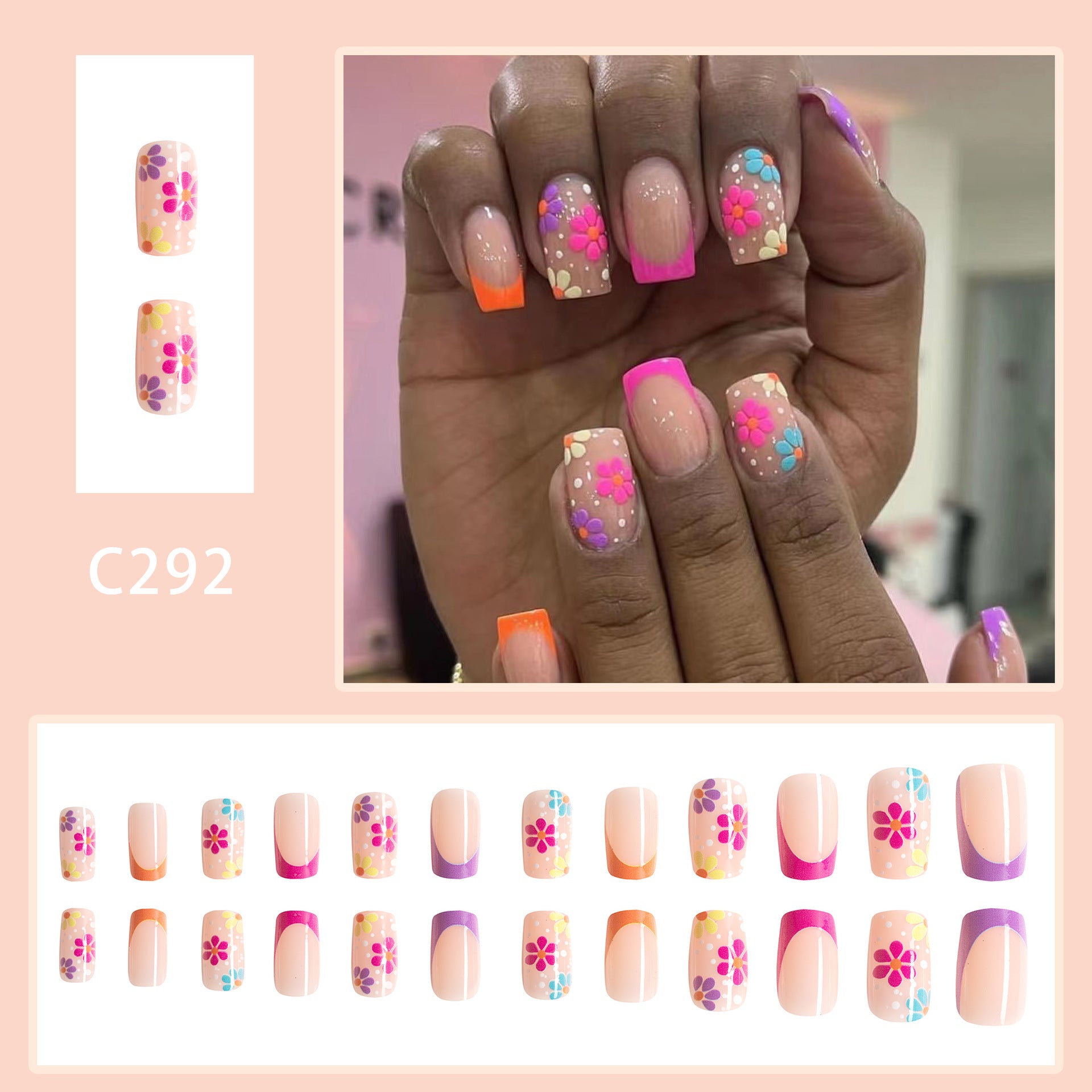 Wholesale 24 Pieces/box Colorful Flower Manicure Press-on Nails Kits ACC-NS-GuaiXL001