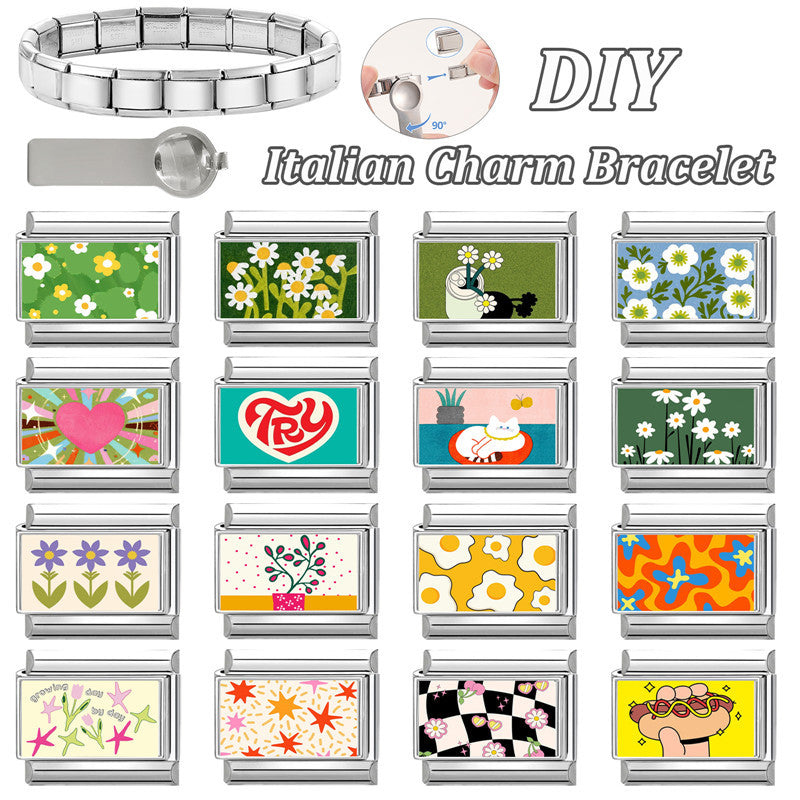 Wholesale Green Floral Heart Animal DIY Modular Bracelet Stainless Steel Electroplated Fashion Accessory