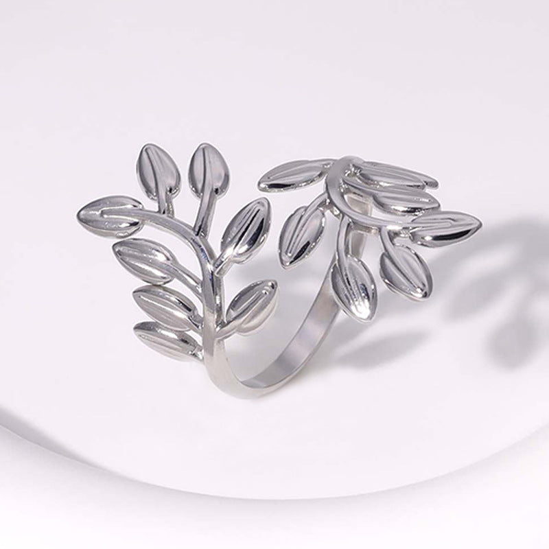 Wholesale Stainless Steel Leaf Open Ring Electroplated Finish Fashion Jewelry Accessory For Everyday Wear Party And Gift