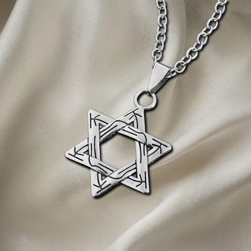 Wholesale Retro Hexagram Star Pendant Necklace For Men Double Sided Alloy Jewelry Fashion Gift Accessory