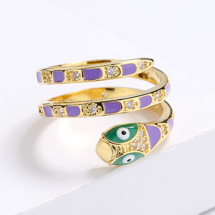 Wholesale  cute creative animal cartoon jewelry suit enamel snake ring stud earrings