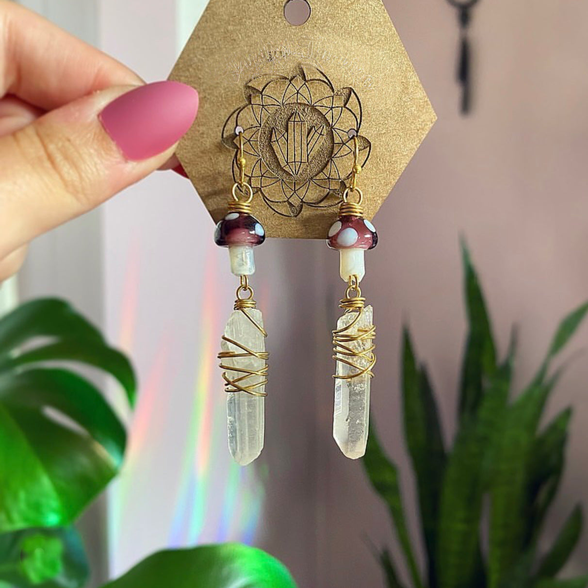 Wholesale Cute Little Mushroom Natural White Crystal Earrings ACC-ES-RongGuan003