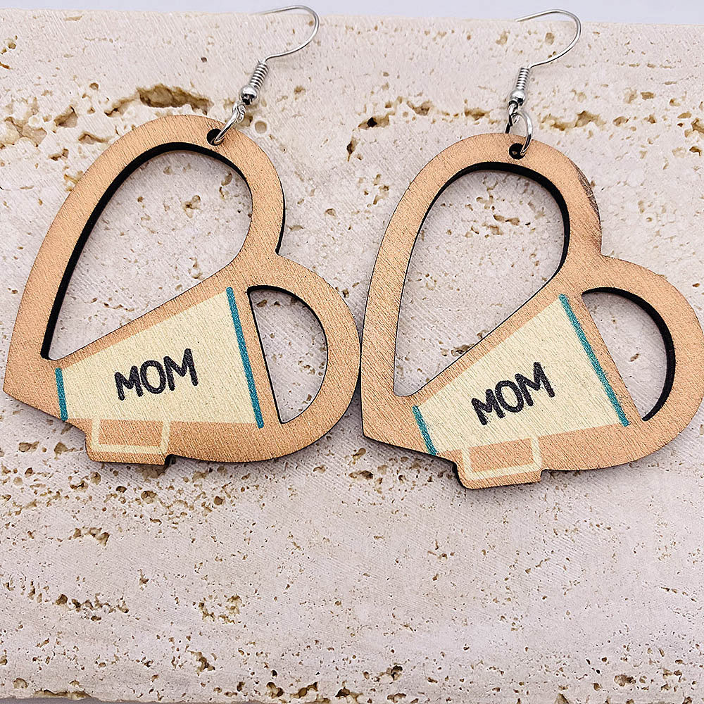 Wholesale Hollow Heart Pendant Mother's Day Valentine's Day Wooden Earrings