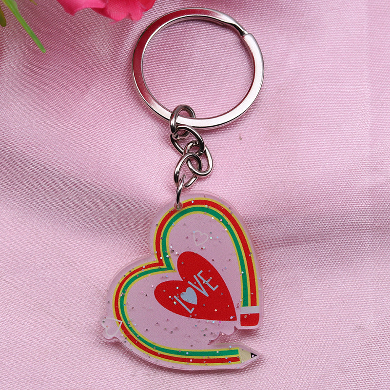 Wholesale Teacher Pencil Cartoon Rainbow Apple Acrylic Keychain ACC-KC-DA008