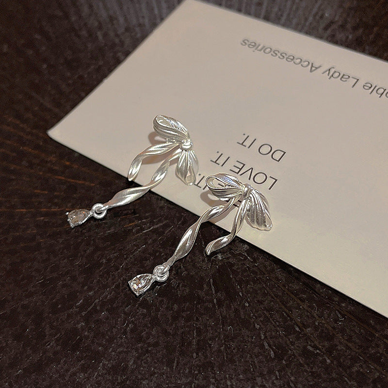Wholesale Bow Ribbon Zirconia Earrings