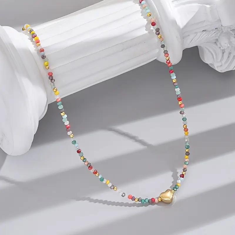 Wholesale Stylish Gold Heart Crystal Beaded Necklace Bohemian Women Fashion Jewelry