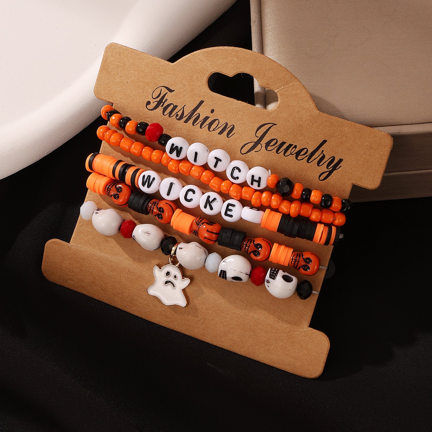 Wholesale  Halloween Funny Skull Skull Rice Bead Bracelet suit