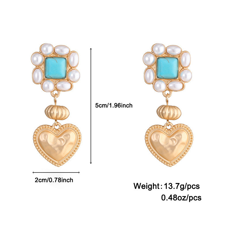 Wholesale Turquoise Matte Gold Love Heart Color Shell Zinc Alloy Earrings ACC-ES-KJ006