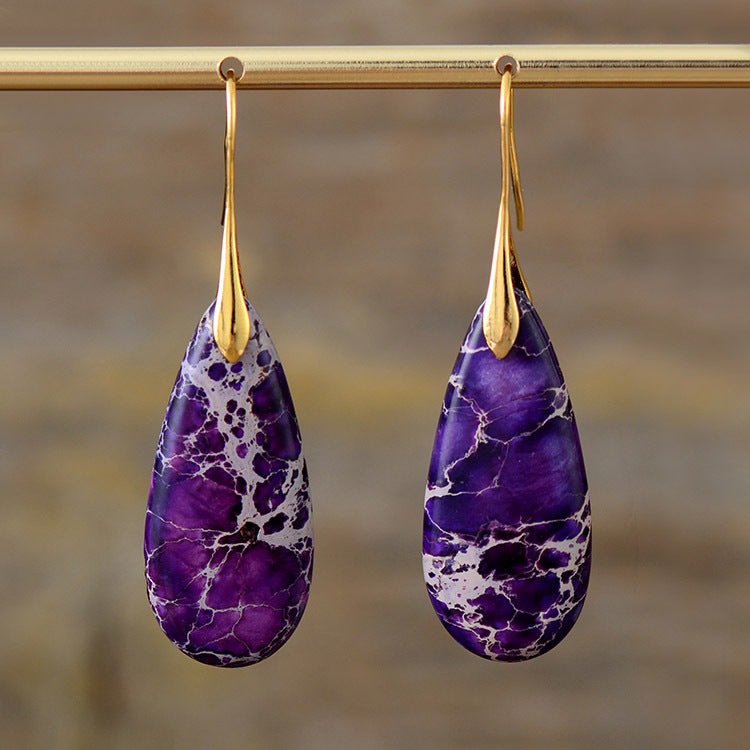 Wholesale Bohemian Natural Stone Emperor Stone Water Drop Pendant Earrings ACC-ES-LZ004