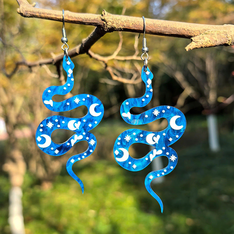 Wholesale Star Moon Pattern Snake Pendant Acrylic Earrings