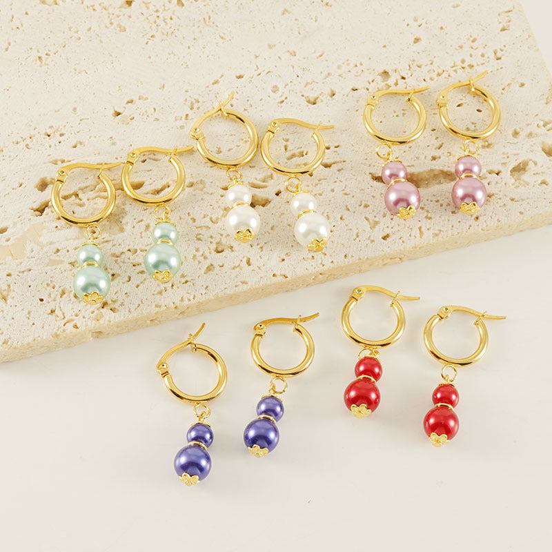 Wholesale Ethnic Style Small Gourd Inlaid with Jasper Agate Gold-plated Stainless Steel Earrings ACC-ES-ZhongXin007