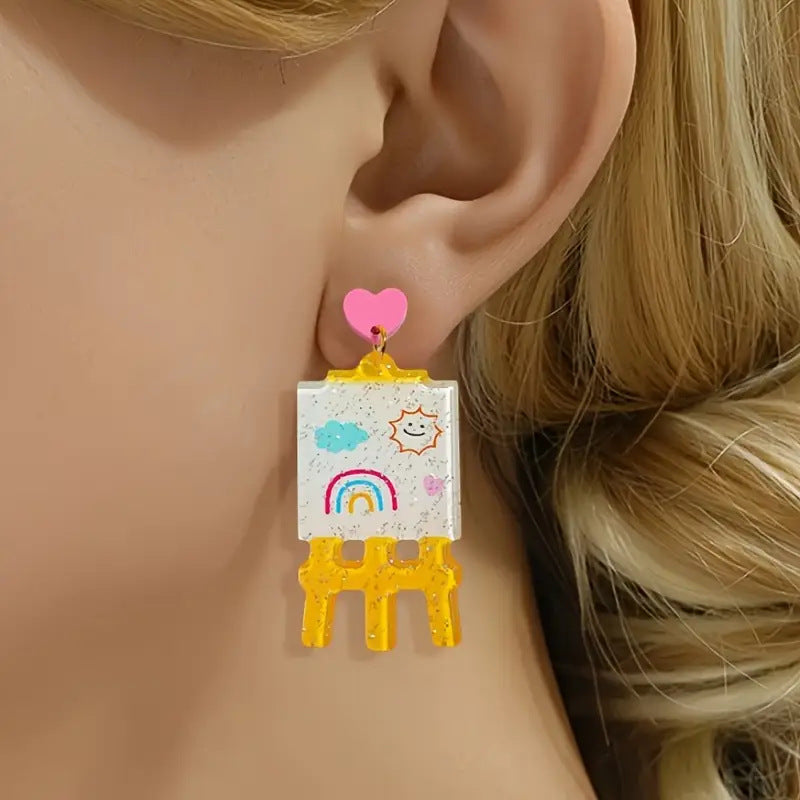 Wholesale Acrylic Back-to-School Cute Cartoon Drawing Board Earrings