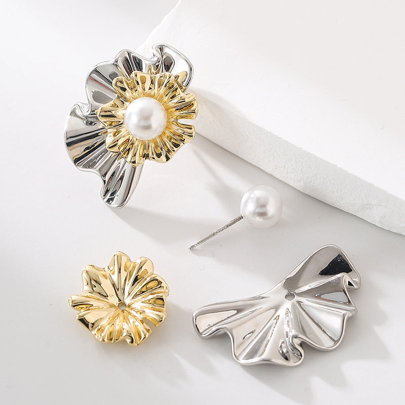 Wholesale  real gold plating silver earrings pleated flower earrings