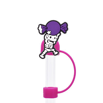 Wholesale Random 100pcs Halloween 10MM PVC Straw Tube Cap ACC-SCR-YiQu002