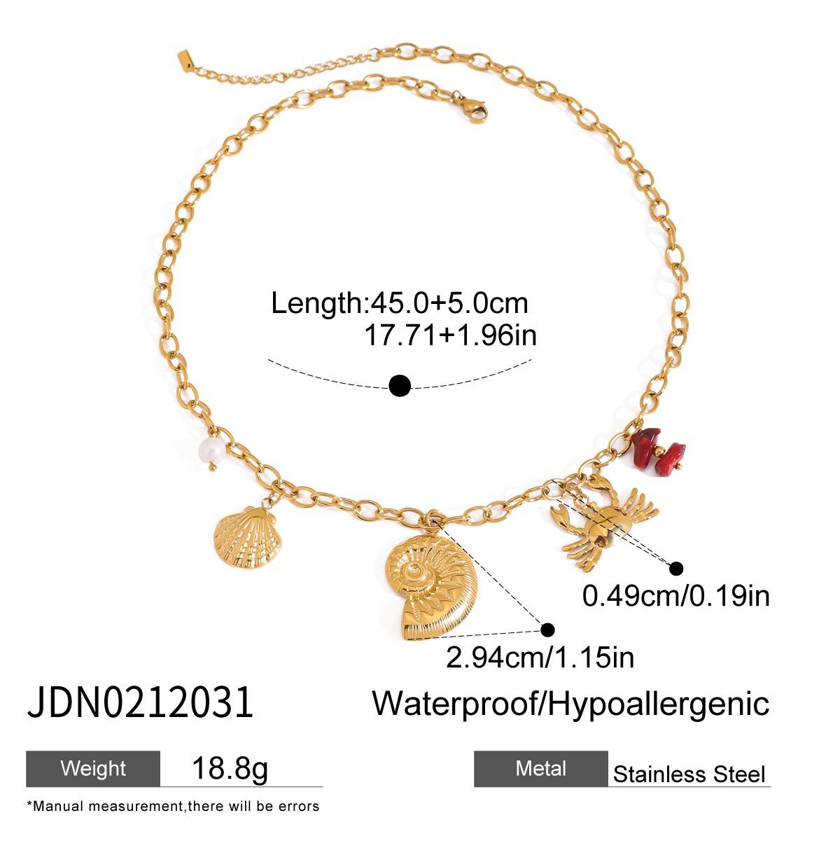 Wholesale  18K gold stainless steel conch crab ribbed shell pendant necklace