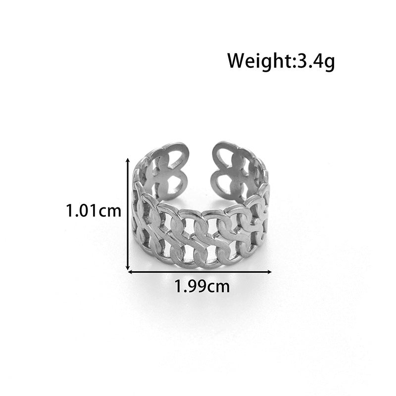 Wholesale Titanium steel exaggerated wide version fashion  light luxury smooth metal line opening adjustable ring