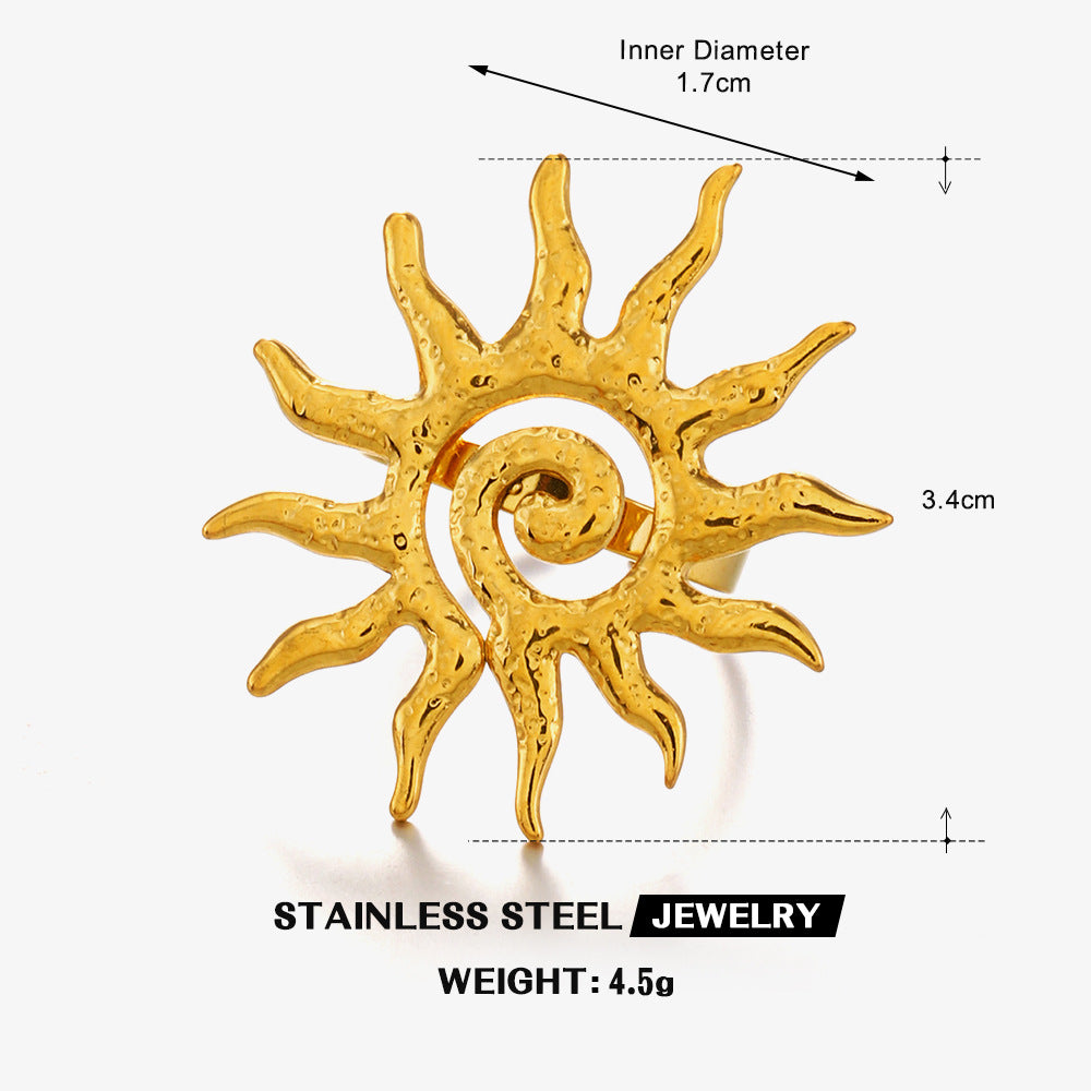 Wholesale Hip-Hop Retro Sun Ring - 18K Gold-Plated Stainless Steel Adjustable - Fashion Accessory for Everyday Wear