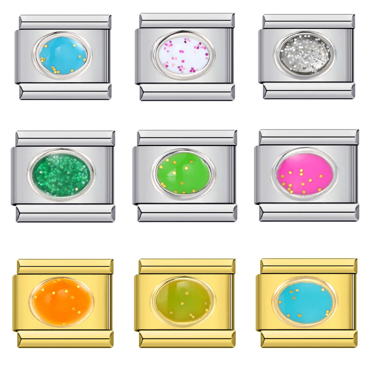 Wholesale Italian Charm Bracelet 9mm DIY Splicing Removable Large Oval Color Stone Stainless Steel Composable Bracelet