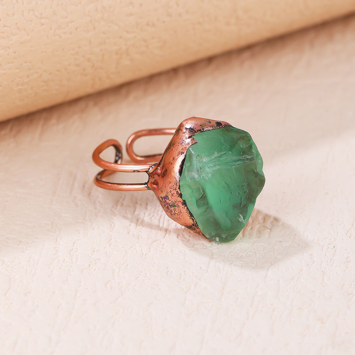 Wholesale  retro style amethyst yellow crystal green fluorite sea blue treasure red grain Garnet open adjustable tail finger ring