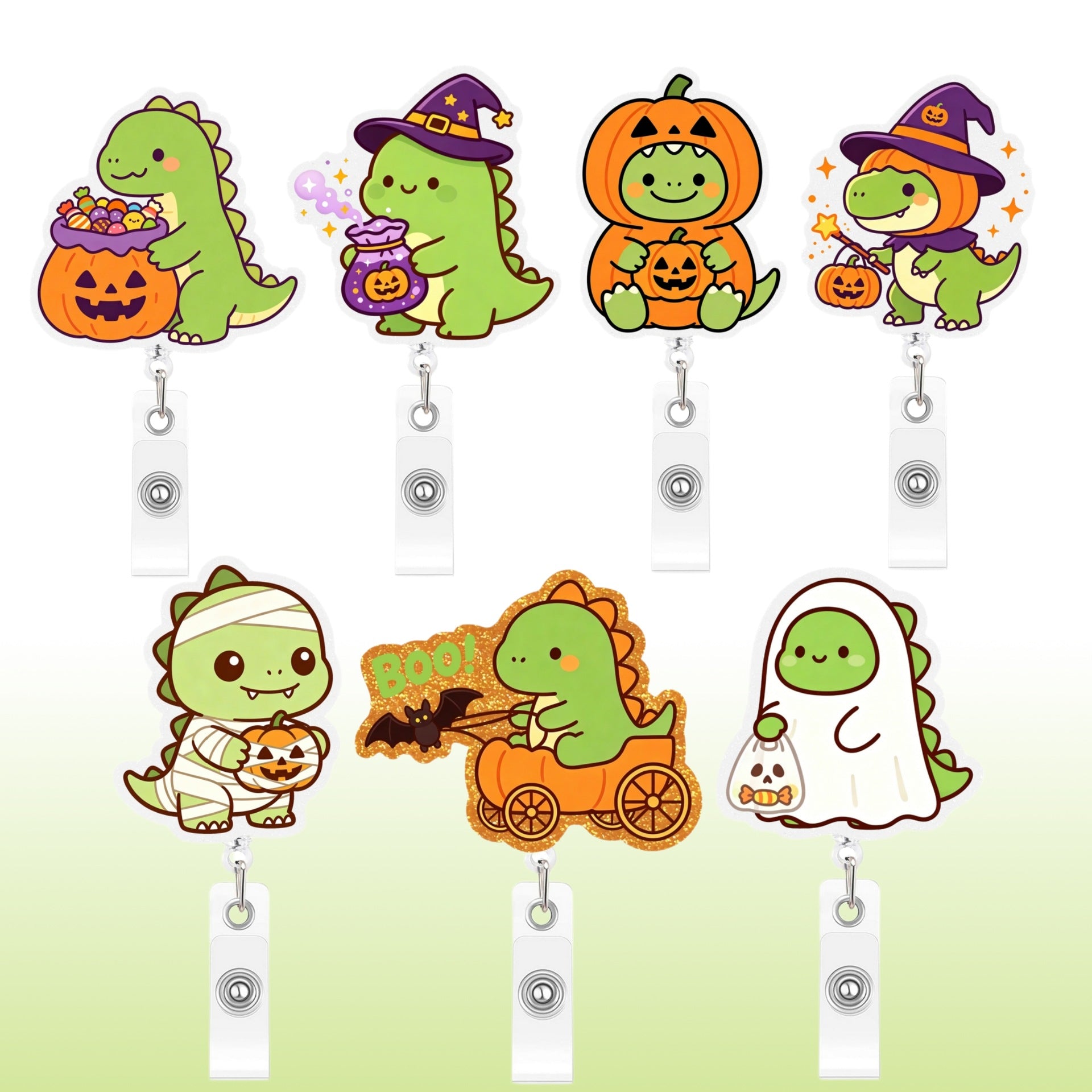 Wholesale Cartoon dinosaur -themed acrylic pull-tab retractable ID card holder pendant,  cute and creative office decoration.