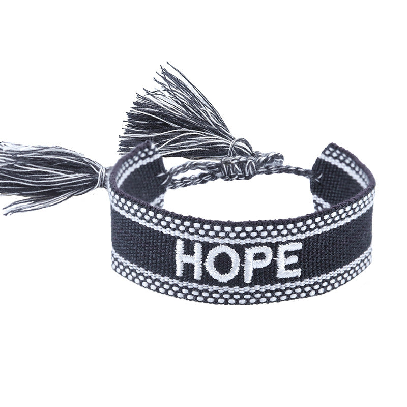 Wholesale Braided letter embroidered tassel bracelet
