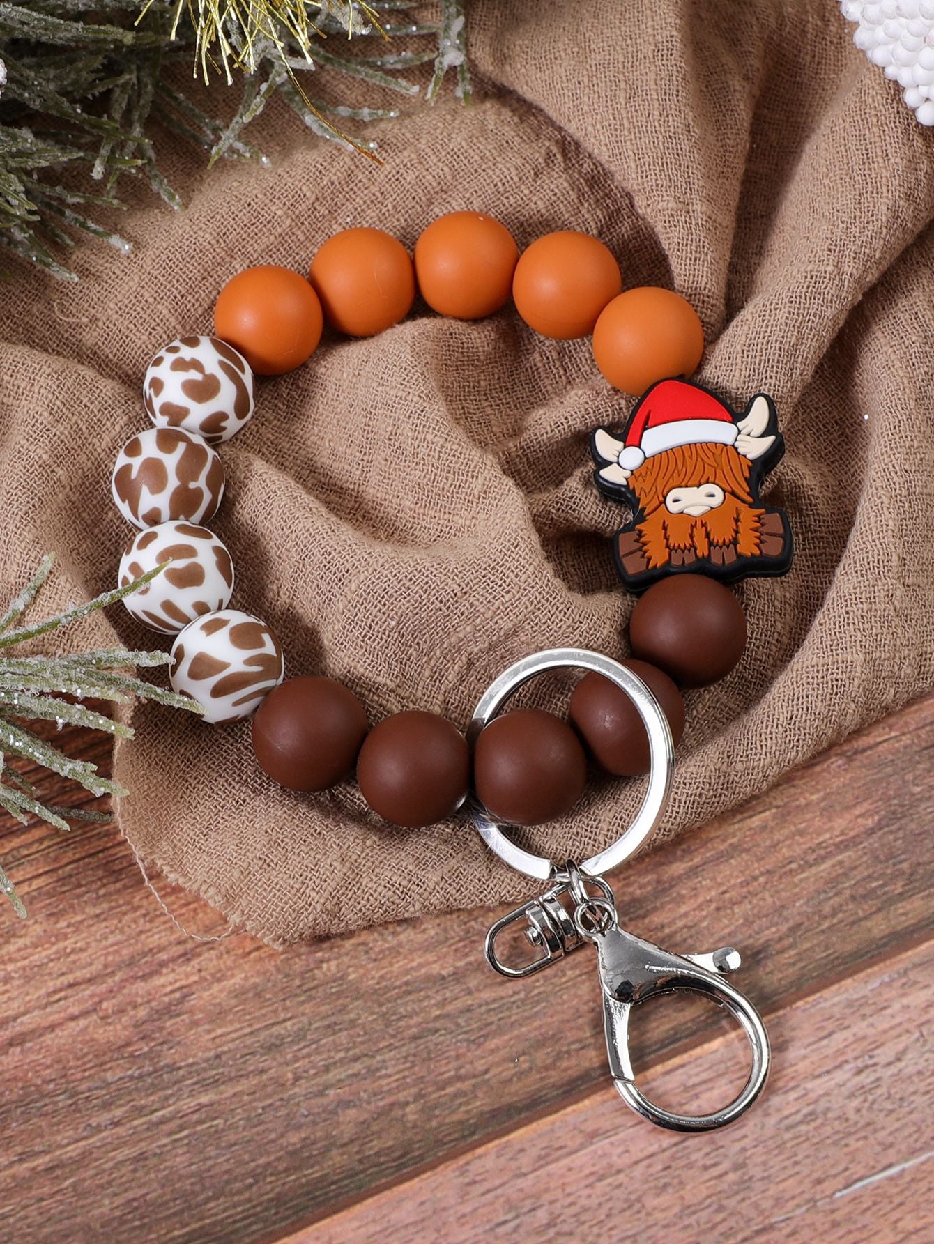 Wholesale Christmas Cute Santa Hat Old Man Silicone Beaded Keychain ACC-KC-JiuYa020