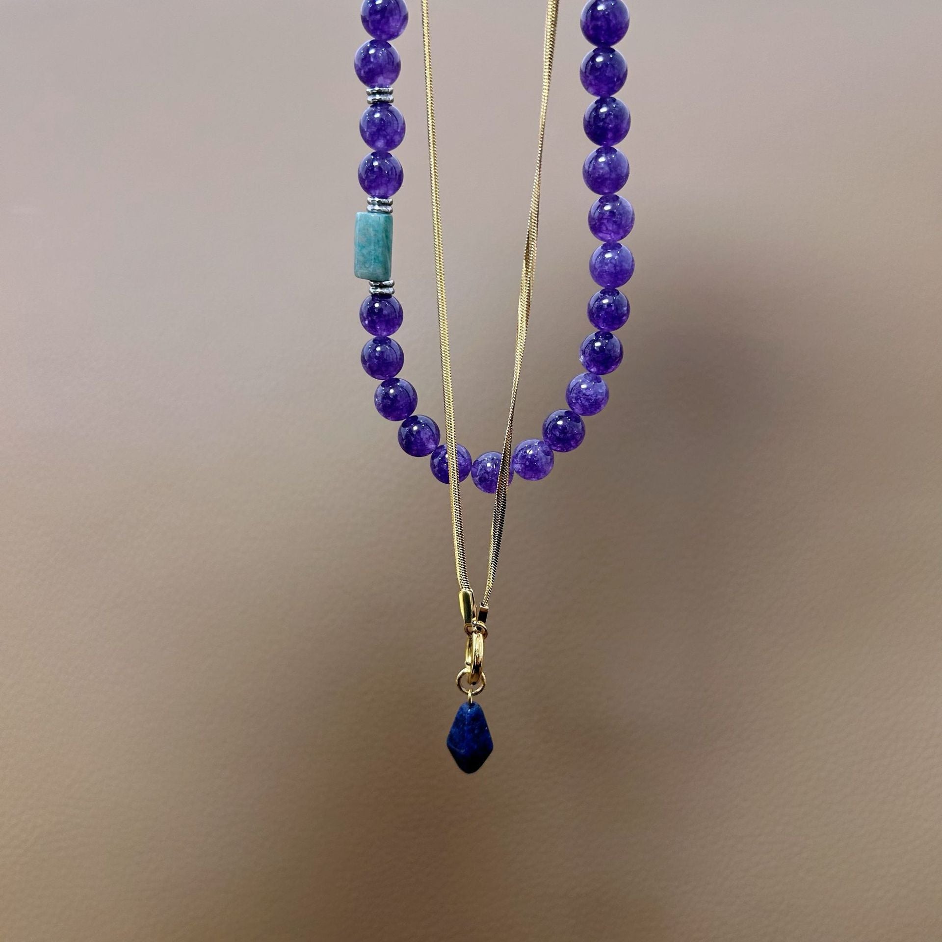 Wholesale  Green Stone Original Design Necklace Versatile Natural Retro Titanium Steel Necklace