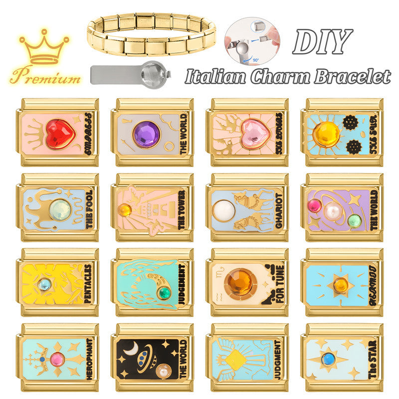 Wholesale Stainless Steel DIY Modular Bracelet – Light Luxury Tarot Card Design,  Electroplated Finish,  Fashion Jewelry Accessory