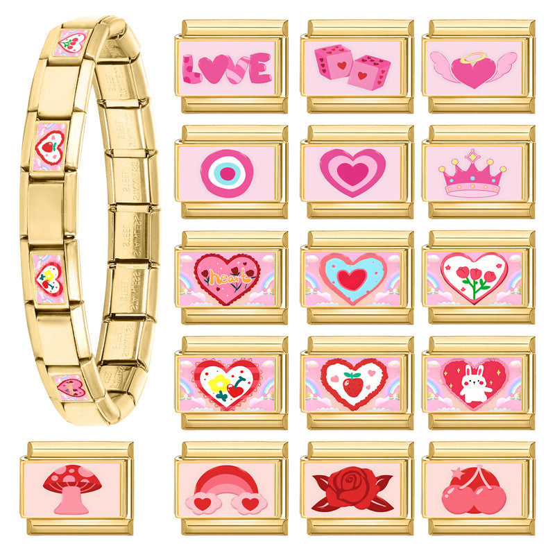 Wholesale Italian Charm Bracelet 9mm DIY Splicing Rose Pink Series Stainless Steel Composable Bracelet