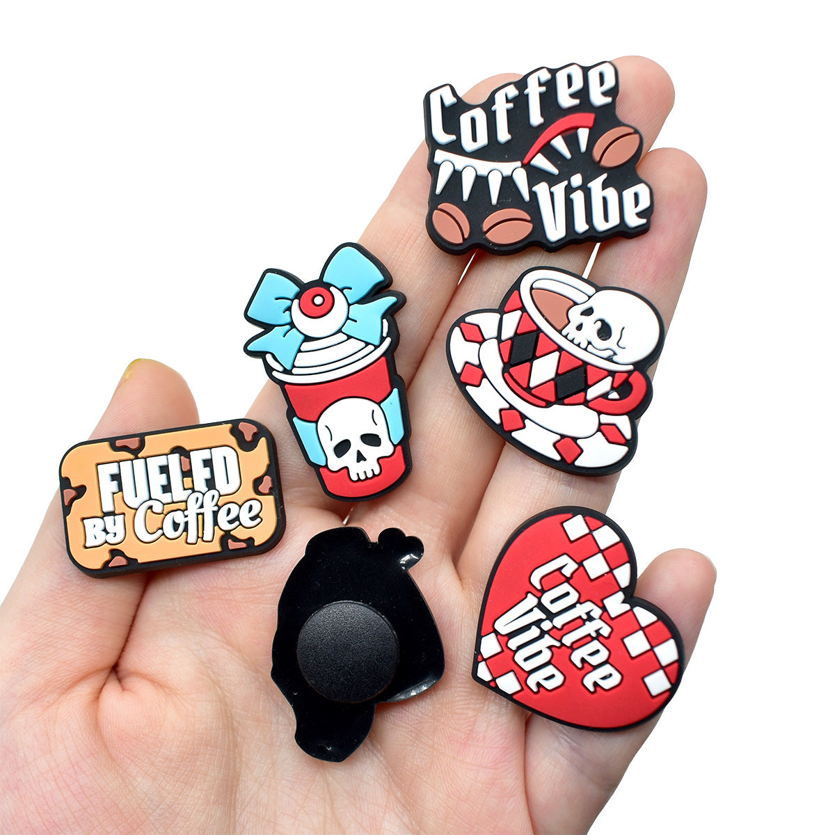 Wholesale Random 100pcs  coffee cup series  PVC Soft Rubber Shoe Buckle Decoration