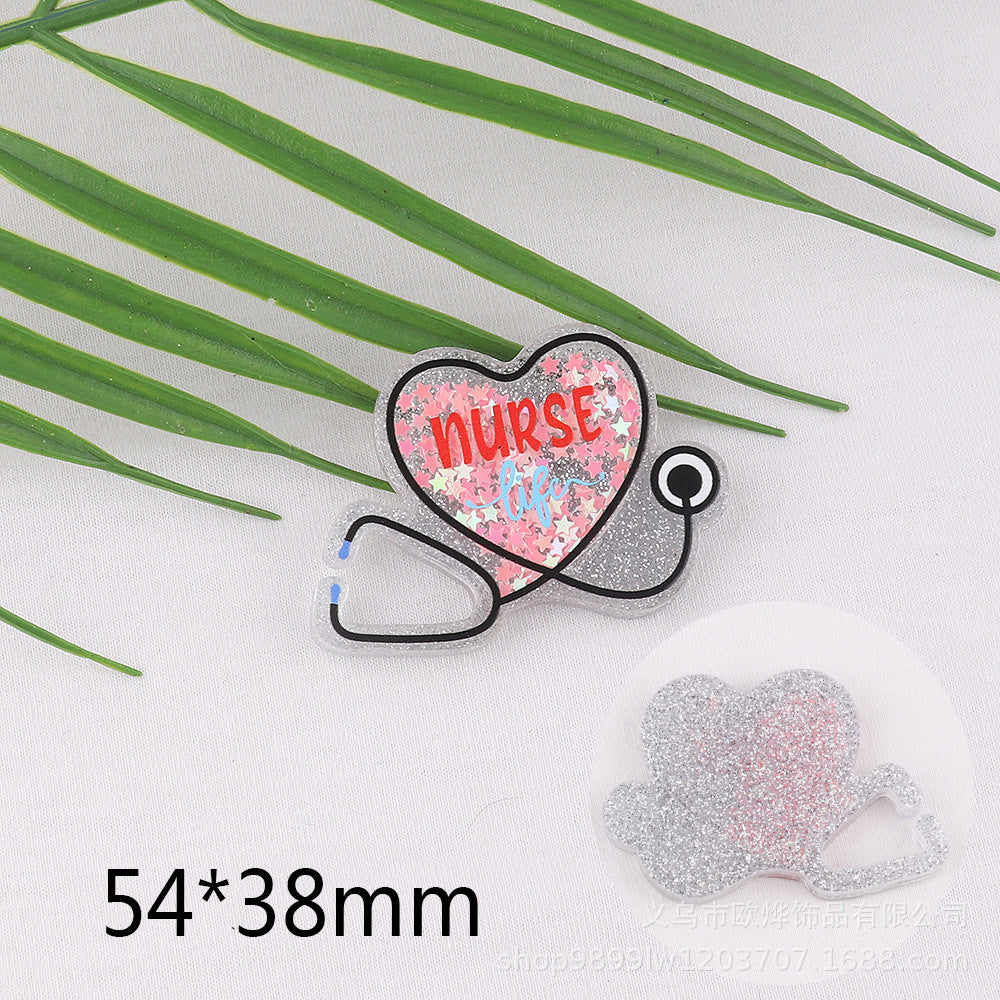 Wholesale 10pcs DIY Flatback quicksand cartoon   Acrylic Flatback Badge Reels Retractable Keychain DIY Accessories
