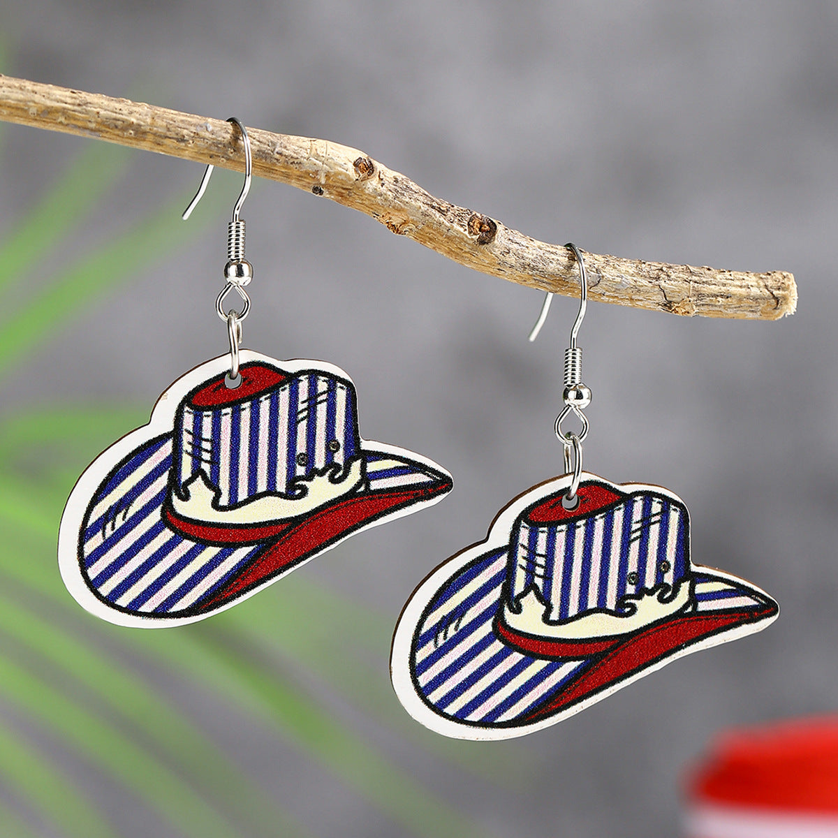 Wholesale  US Independence Day Element Wooden Water Drop Earrings