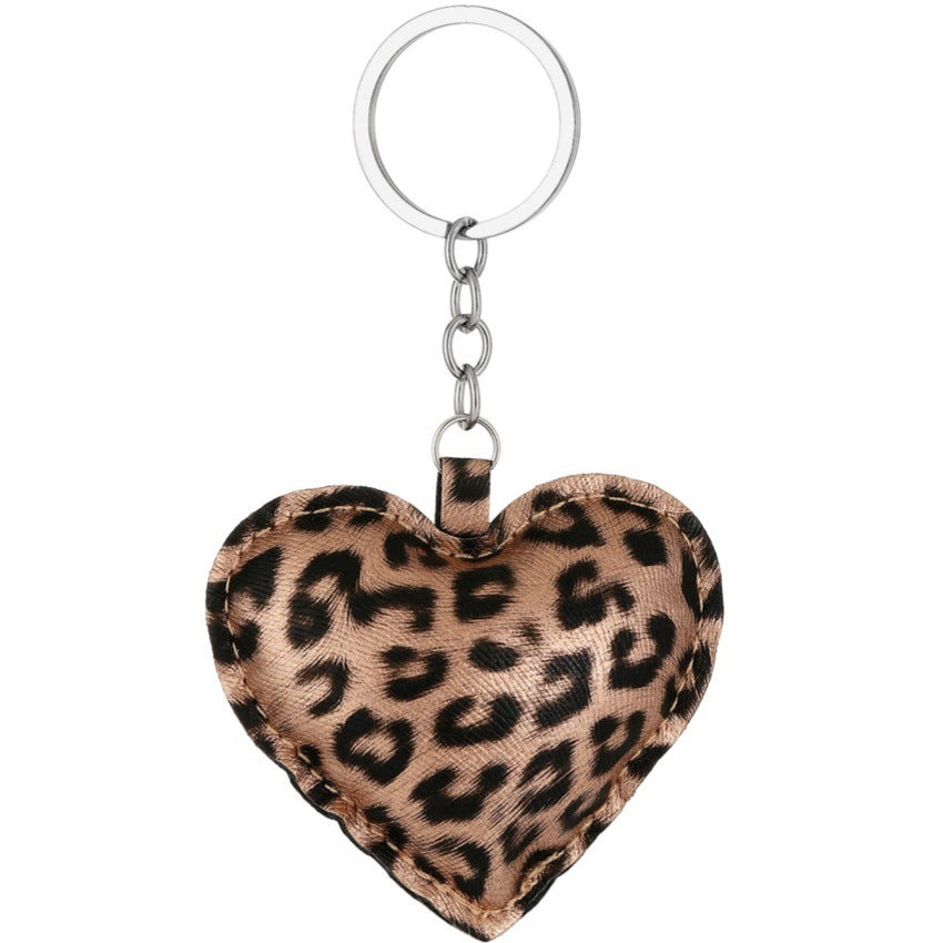 Wholesale Pu Leopard Print Heart Keychain Peach Heart Car Pendant Bag Pendant Accessories
