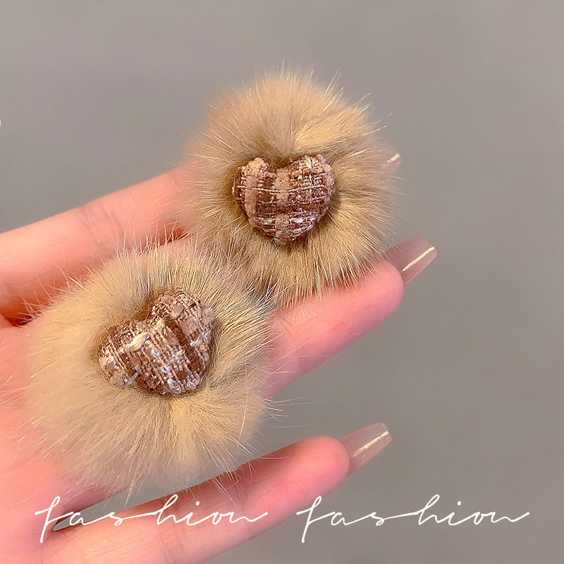 Wholesale 925 silver needle flocking plush earrings literary exaggerated earrings