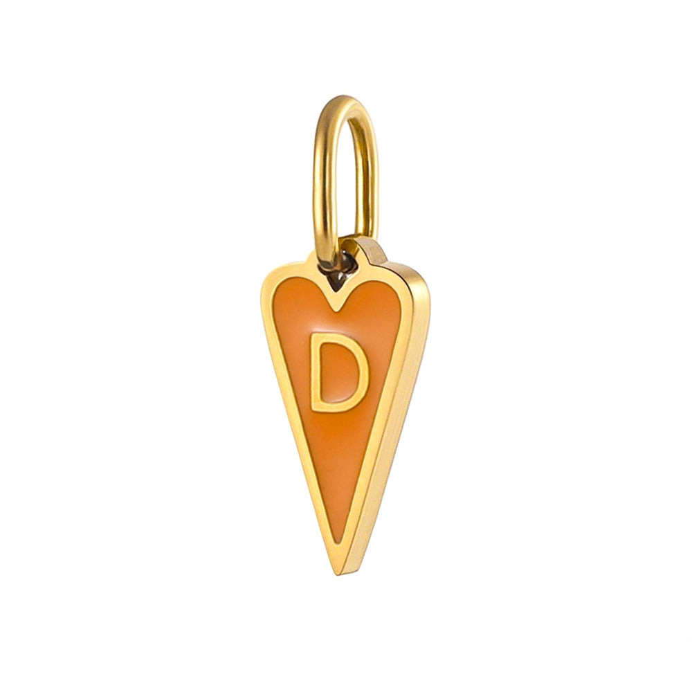 Wholesale Single-sided oil-dropping heart 26 English letters stainless pendant