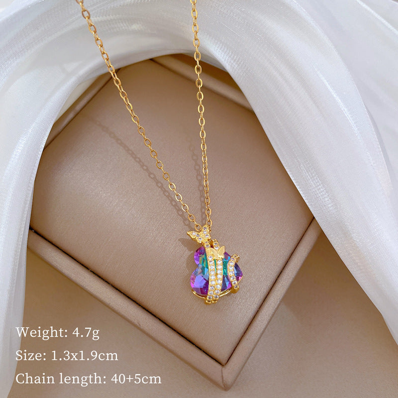 Wholesale Titanium Steel Colorful Heart-to-heart Full Diamond Necklace Clavicle Chain ACC-NE-LiGe010