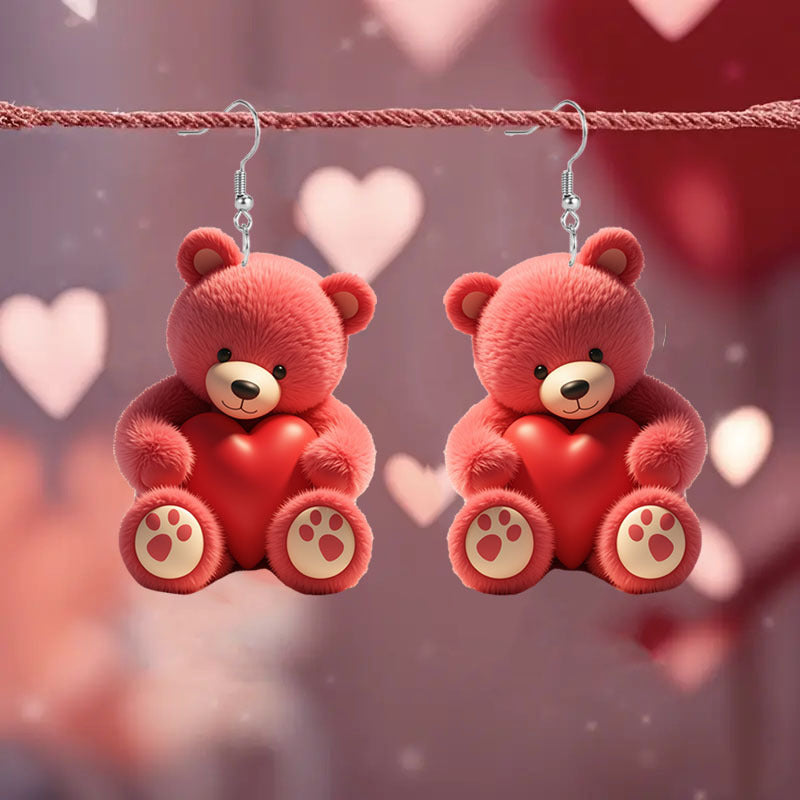 Wholesale Valentine's Day Bear Heart Design Acrylic Earrings