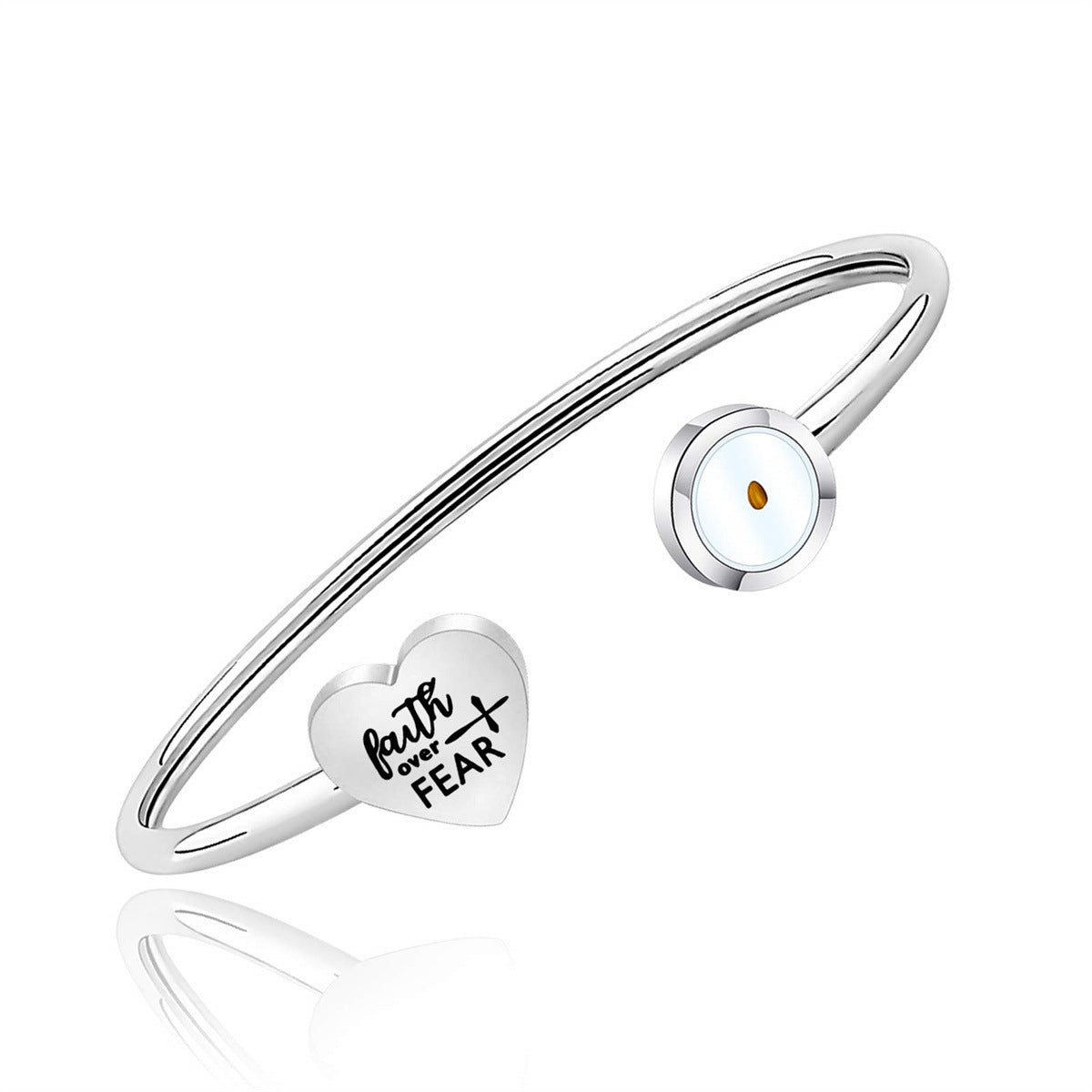 Bracciale aperto all'ingrosso in acciaio inossidabile a forma di cuore con semi di senape rotondi